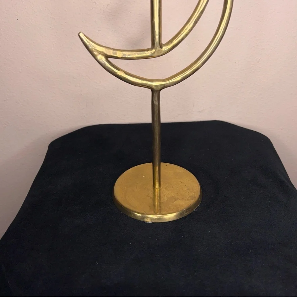 Vintage 90s Celestial Brass Moon Candlestick Goth Retro 14” Height